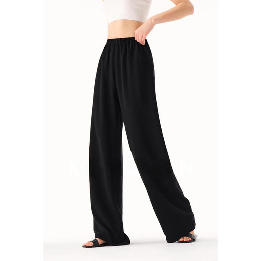 百媚生 口碑经典醋酸女裤夏薄款高腰直筒佰搭显瘦抗皱一片式阔腿空气裤 7670344 商品图4