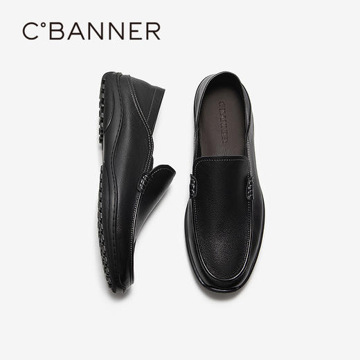千百度男鞋正装皮鞋轻便真皮休闲商务一脚蹬圆头皮鞋A25407220 商品图4