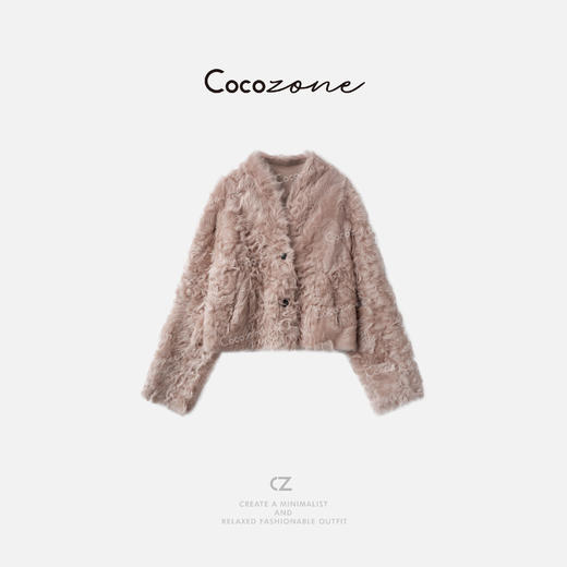 COCO ZONE 刘一一 【100小湖羊皮】复古做旧V领皮草 CD2A1650 商品图1