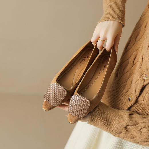 【预售5天】羊反绒！简约时尚内增高浅口单鞋，小方头真皮小皮鞋YS&7257 商品图4