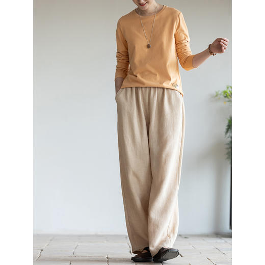 牧衣游原创 棉麻炒色裤子新款肌理朴实百搭松紧腰宽松长裤 夏知秋 商品图2