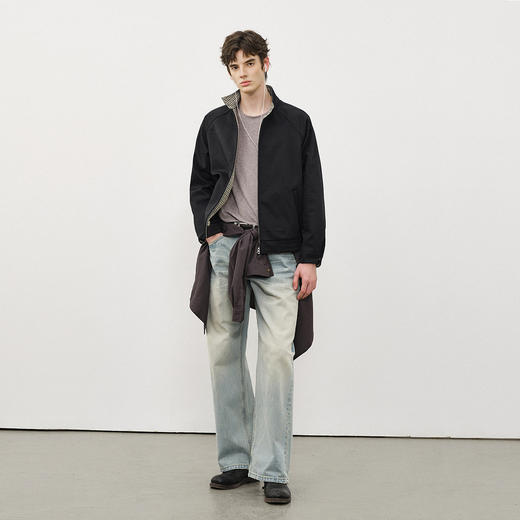 714street美式复古哈灵顿夹克2025秋冬季千鸟格拼接加绒厚外套男 商品图2