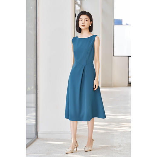 「海蓝序曲」无袖连衣裙 米思阳2026春季无袖修身显瘦圆领大摆裙简约连衣裙女4353 商品图5