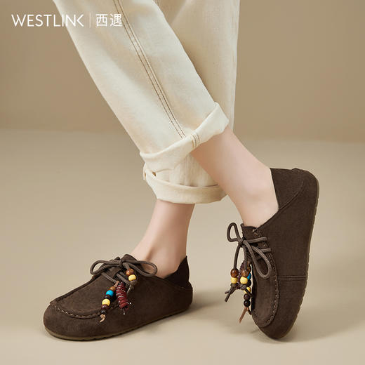 【限时秒杀】西遇内增高勃肯鞋女新款秋季两穿复古串珠袋鼠鞋一脚蹬乐福鞋V1857088 商品图3