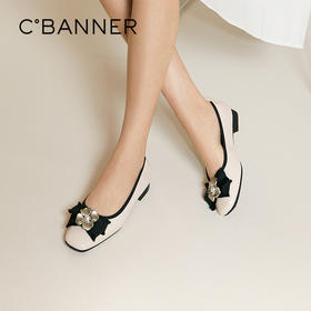 千百度蝴蝶结低跟浅口单鞋女小香风晚晚鞋A25411532