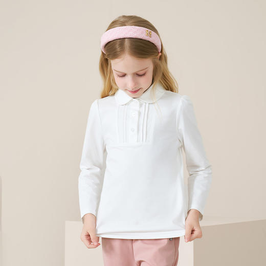 mettekids儿童长袖T恤2025秋冬新款女童白色翻领百搭打底童装上衣 商品图1
