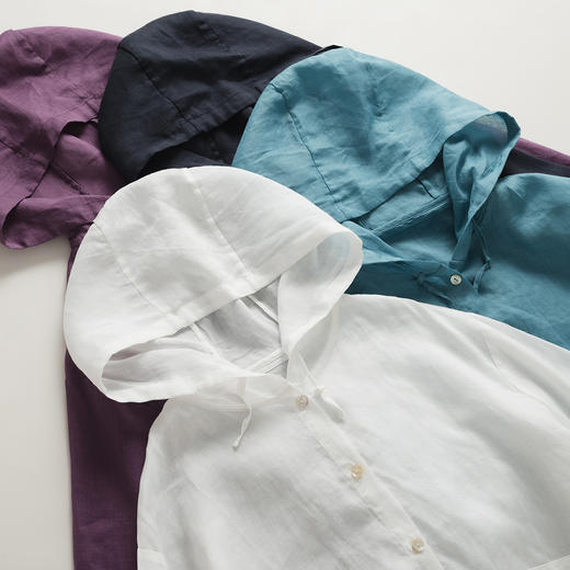 百媚生 日系苎麻+粘纤轻薄骨感清凉透气宽松长袖连帽防晒衫外套X23012 商品图1