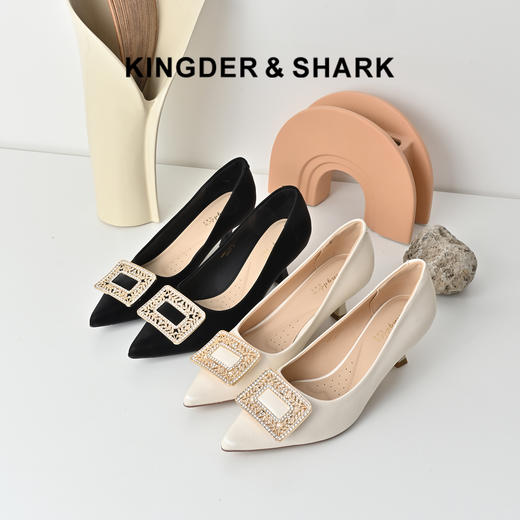 经典鲨2025秋专柜新款优雅尖头浅口日常通勤气质细高跟鞋女KW87-537111 商品图0