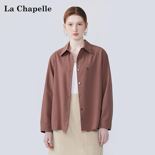 会员福利【高棉+亚麻/刺绣】拉夏贝尔/La Chapelle简约时髦松弛感翻领衬衫小众设计感刺绣口袋亚麻衬衣 商品图4