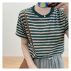 百媚生条纹拼色短袖t恤女纯棉打底衫8118 商品缩略图2