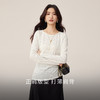 【08/19新品】熙世界白色提花长袖T恤女秋2025新款设计感圆领捏褶收腰显瘦上衣 商品缩略图1