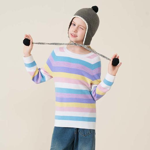 mettekids儿童100%羊毛衫2025秋冬款彩色条纹毛衣女童打底针织衫 商品图4