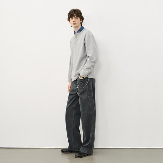 714street国潮水洗做旧弯刀裤 2025秋季百搭纯棉休闲裤宽松裤子男 商品图3