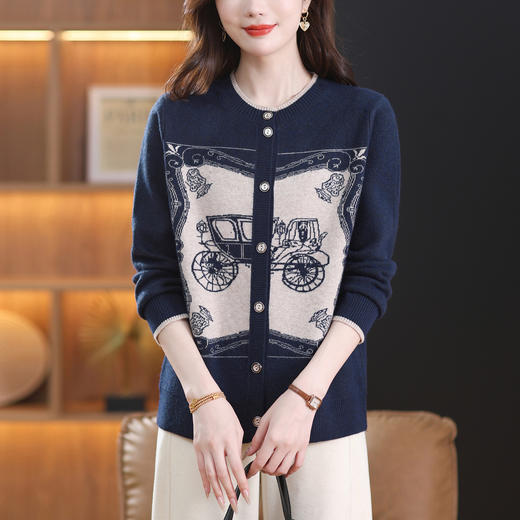 CC21-811针织开衫女士短款秋季2025新款春秋中年妈妈宽松洋气外搭毛衣外套 商品图3