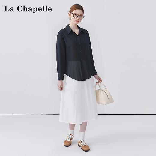 天猫同步【天丝+亚麻】拉夏贝尔/La Chapelle时尚气质轻通勤长袖衬衫高品质夏季凉感外搭衬衣薄款 商品图1