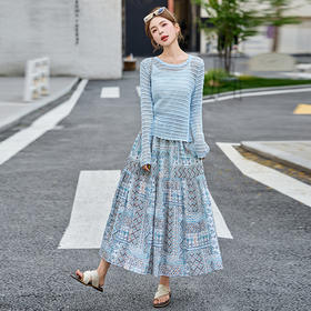 时尚休闲套装，背心+外套+印花半裙三件套裙子HR-ZYQ2527