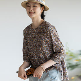 牧衣游原创 进口利伯缇印花纯棉衬衫早秋轻松好穿上衣 自在如风