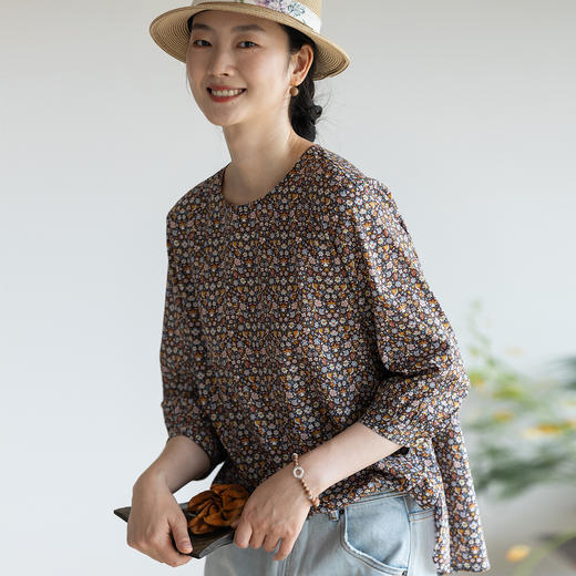 牧衣游原创 进口利伯缇印花纯棉衬衫早秋轻松好穿上衣 自在如风 商品图0