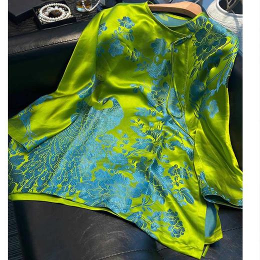 雀说新中式国风阔太太洋气高贵绝美设计感绿色上衣新款爆款AL 商品图5