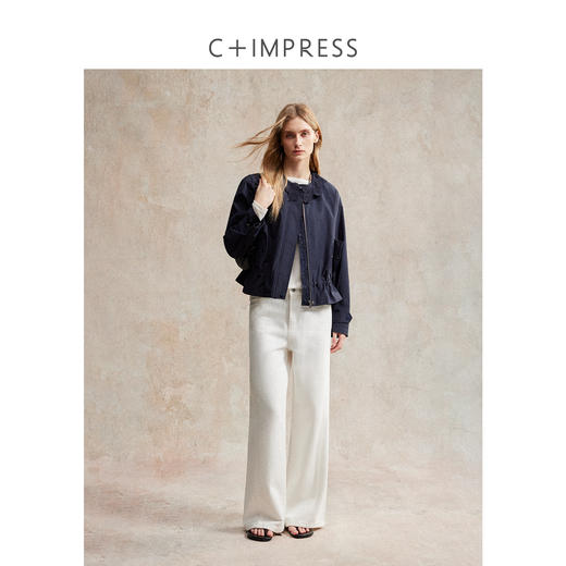 C+IMPRESS/西嘉|优质长绒棉 巴恩风花边领设计下摆抽绳廓形外套女WT2503056 商品图3