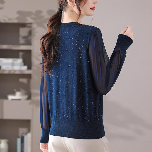 针织衫女装2025春秋新款网纱拼接长袖T恤女宽松显瘦打底衫上衣薄 商品图3