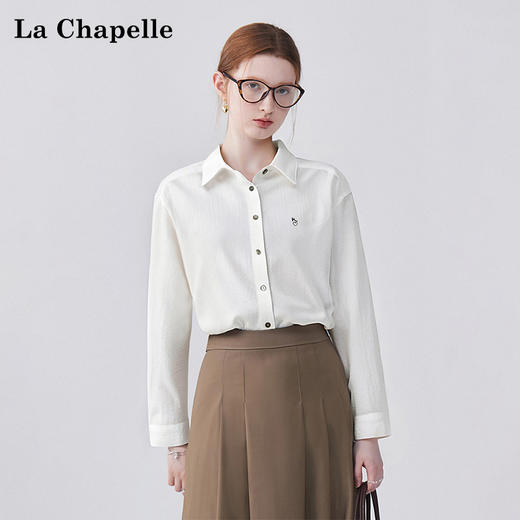 会员福利【高棉+亚麻/刺绣】拉夏贝尔/La Chapelle简约时髦松弛感翻领衬衫小众设计感刺绣口袋亚麻衬衣 商品图3