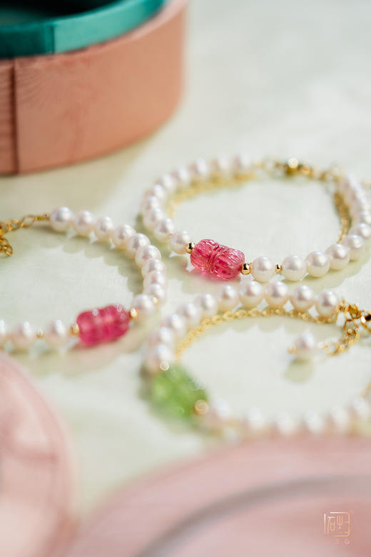 三生石·碧玺并蒂莲珍珠手链 商品图0