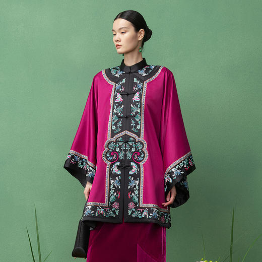【林栖设计小店】（现货）姹紫嫣红丝棉缎外套改良氅衣绣花2025秋季新款上衣女1953076 商品图1