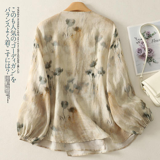 雀说棉麻冰感轻盈艺术花色斜襟气质开衫精致百搭上衣夏防晒衣AL2880 商品图2