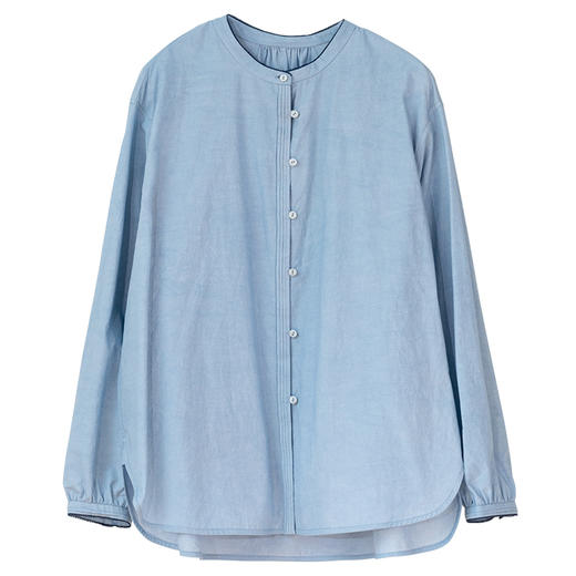 牧衣游原创 打条汉麻棉净色衬衫减龄显瘦宽松文艺蓝色衬衣 庭院深 商品图4