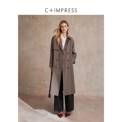 C+IMPRESS/西嘉经典长款智性风衣25新款复古双排扣翻领廓形外套女FY2503057 商品图1