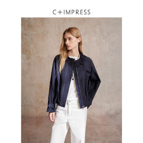 C+IMPRESS/西嘉|优质长绒棉 巴恩风花边领设计下摆抽绳廓形外套女WT2503056