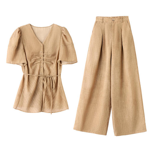 HR SNX2993舒适领型气质淑女腰部系带宽松两件套 商品图4