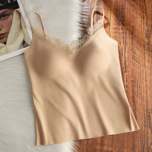 雀说蕾丝性感粉底液吊带小背心女遮肚带胸垫白色内衣外穿内搭上衣ALSL968 商品图7