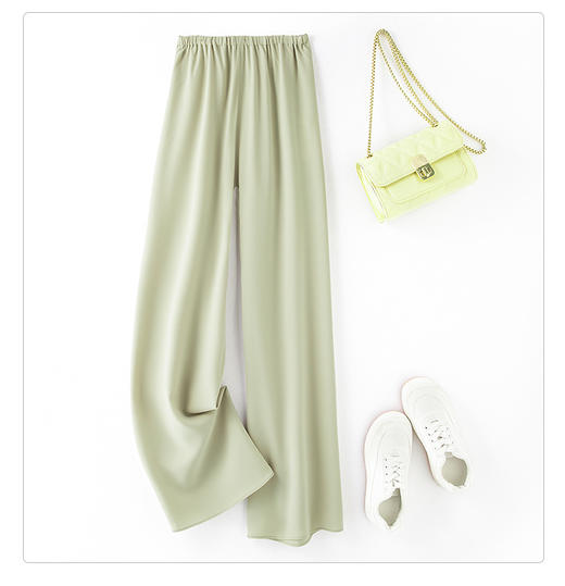 百媚生 口碑经典醋酸女裤夏薄款高腰直筒佰搭显瘦抗皱一片式阔腿空气裤 7670344 商品图7