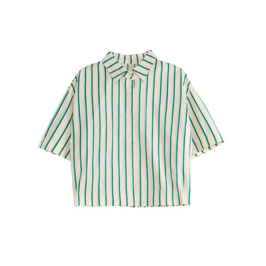 谜底条纹衬衫短袖女2025夏款复古文艺短款宽松百搭衬衣257MC7846 商品图4