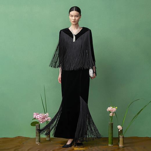 【林栖设计小店】姹紫嫣红流苏丝绒衬衣法式优雅2025秋季新款上衣女1953100 商品图2