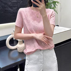 丁摩 新中式纯棉圆领国风T恤女夏季新款短袖复古显瘦气质提花上衣5ZF-170