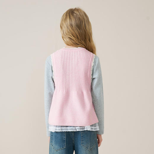 mettekids儿童100%羊绒衫2025秋冬新款女童粉色背心针织马甲童装 商品图3