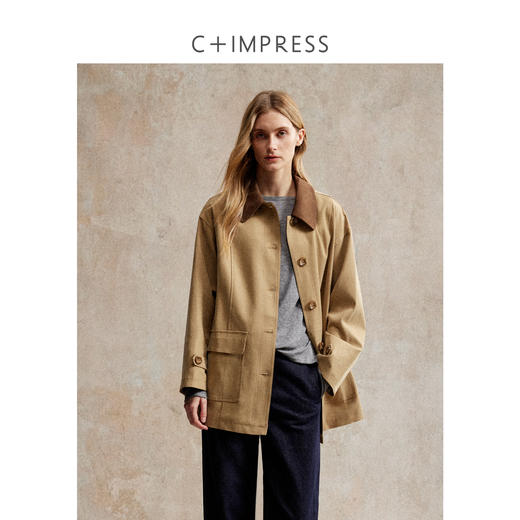 C+IMPRESS/西嘉美式复古巴恩风外套灯芯绒拼接领工装夹克风衣女秋FY2503061 商品图0
