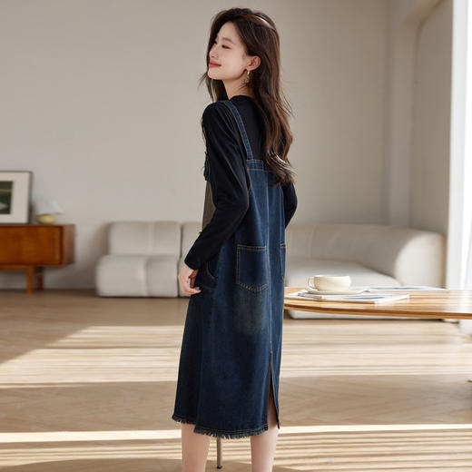时尚洋气显瘦连衣裙，长袖假两件拼接牛仔裙HR-JNFGN2419 商品图1