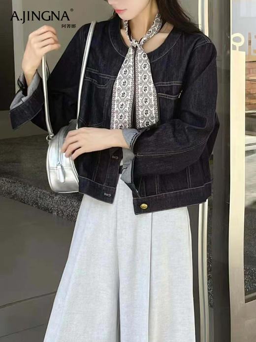 【都市动感】阿菁娜圆领牛仔复古短外套F30Q207003 商品图0