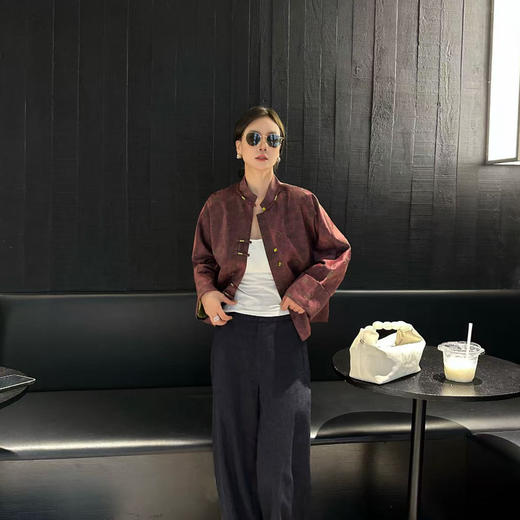 丁摩 油纱香云纱外套女中式国风立领纯手工一字扣百搭外套1632-207 商品图0