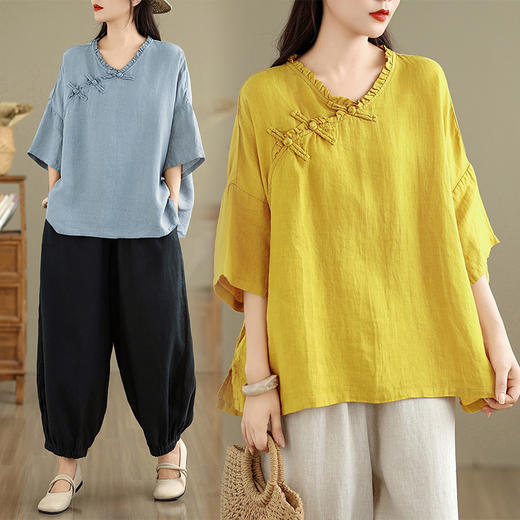 GYH 7353复古简约纯色休闲上衣 商品图0