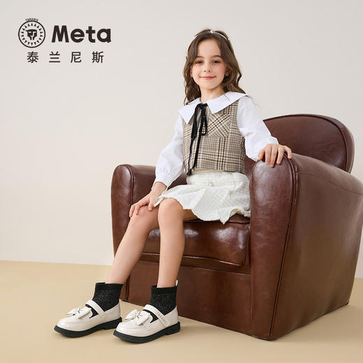 泰兰尼斯秋季meta新款儿童女童公主甜美舒适透气软底一脚蹬皮靴  M04X5C7475 商品图4