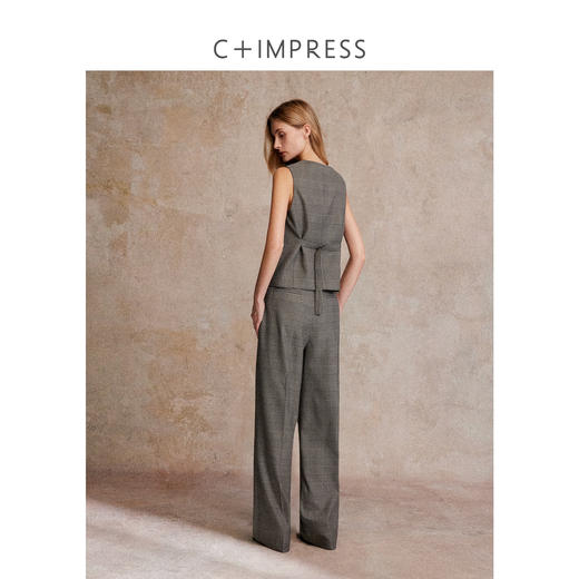 C+IMPRESS/西嘉 经典老钱格纹西装外套女一粒扣沙漏腰羊毛马甲裤子套装WT2503021 商品图3