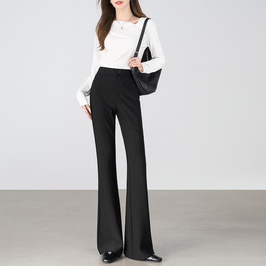 【08/19新品】熙世界黑色喇叭裤女春秋2025新款高腰显瘦垂感休闲拖地微喇西装裤 商品图4