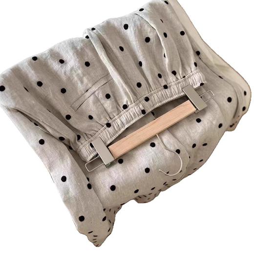 丁摩 薄款垂坠感苎麻阔腿裤女夏季新款波点印花休闲直筒长裤子5ZF-6155 商品图4