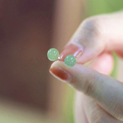 丁摩 复古999银和田玉色耳骨钉女养耳洞青玉圆形小耳环5ZF-00486 商品图4