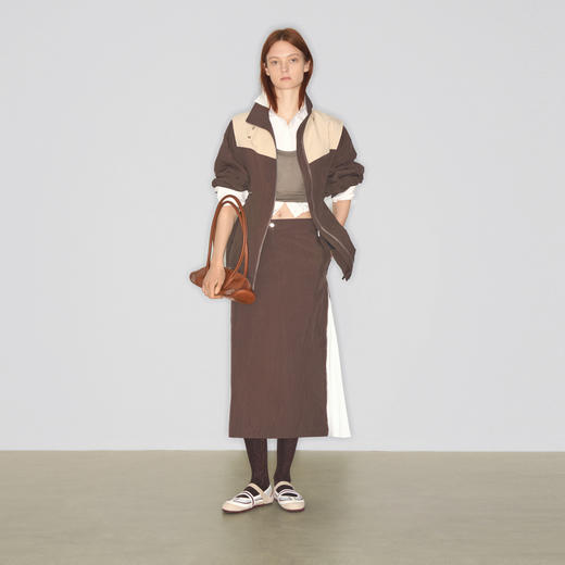 马君妍同款lost in echo早秋新款撞色收腰工装夹克外套长半身裙女 商品图1